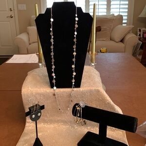 Chicos set of silver necklace, post earrings and four bangle bracelets LC 321